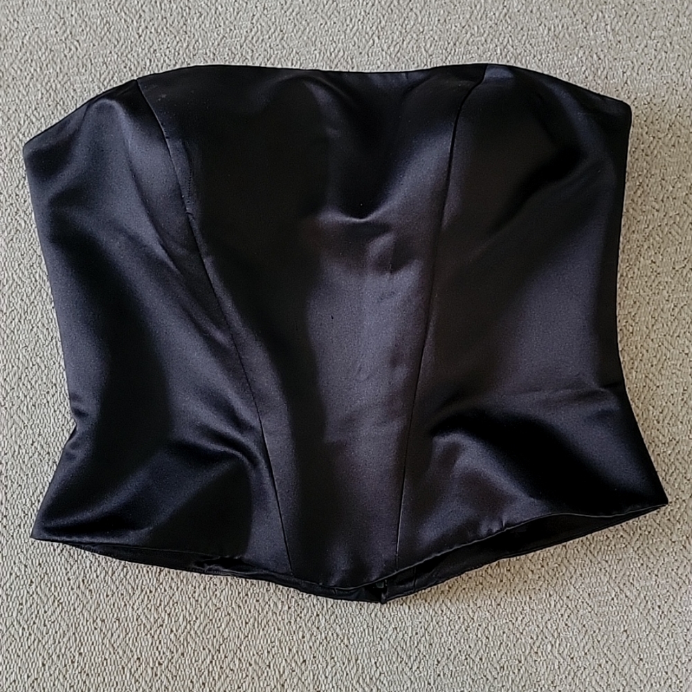 Bill Levkoff Black Satin Strapless Corset Bustier Top - Size 8